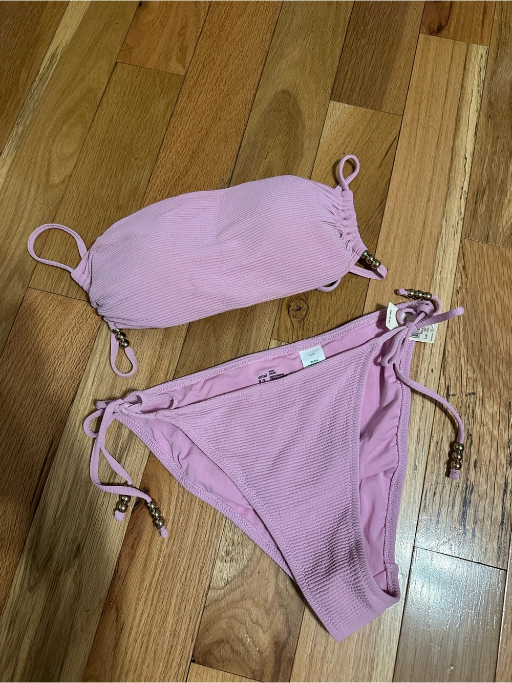 aerie Pink Textured Bandeau Bikini Set